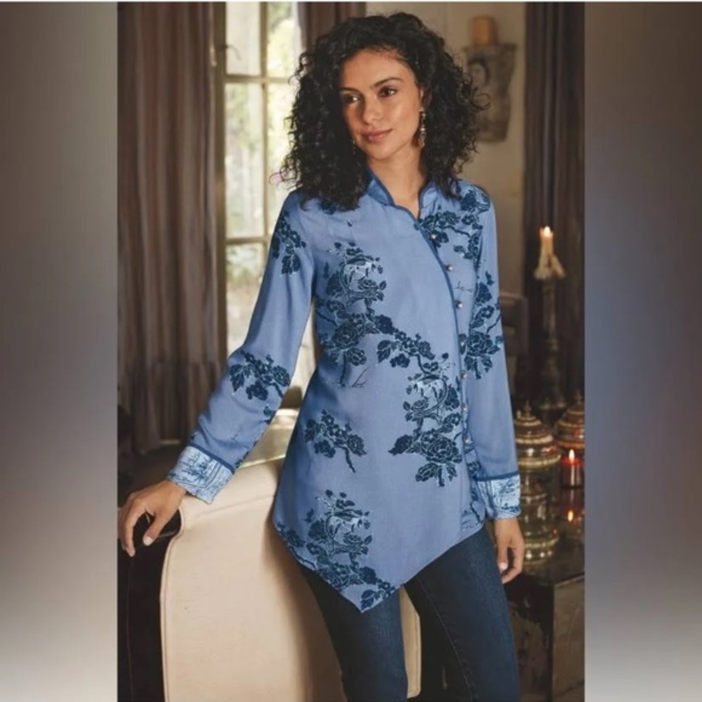 Soft Surroundings Tranquil Blouse M Blooms Shirt